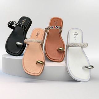 Rasteirinha Flat Papete Sandalia Strass Confortavel Dedinho em Oferta na Shopee