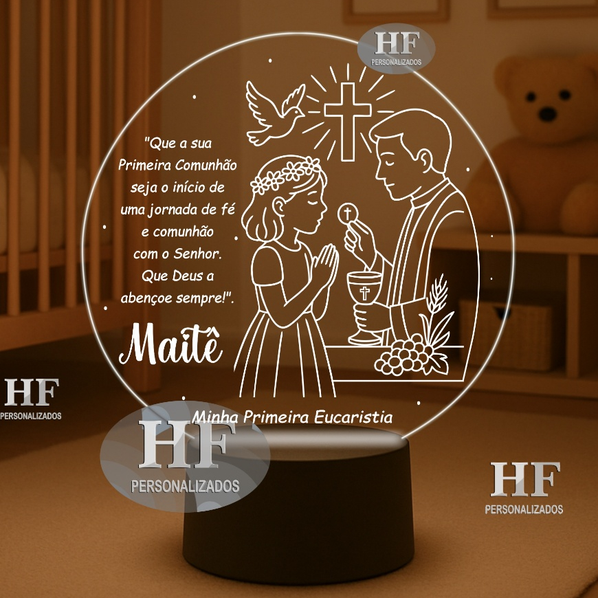 Luminária Led Primeira comunhão - Eucaristia. Abajur Infantil - Nome Personalizado. Religioso em Oferta na Shopee