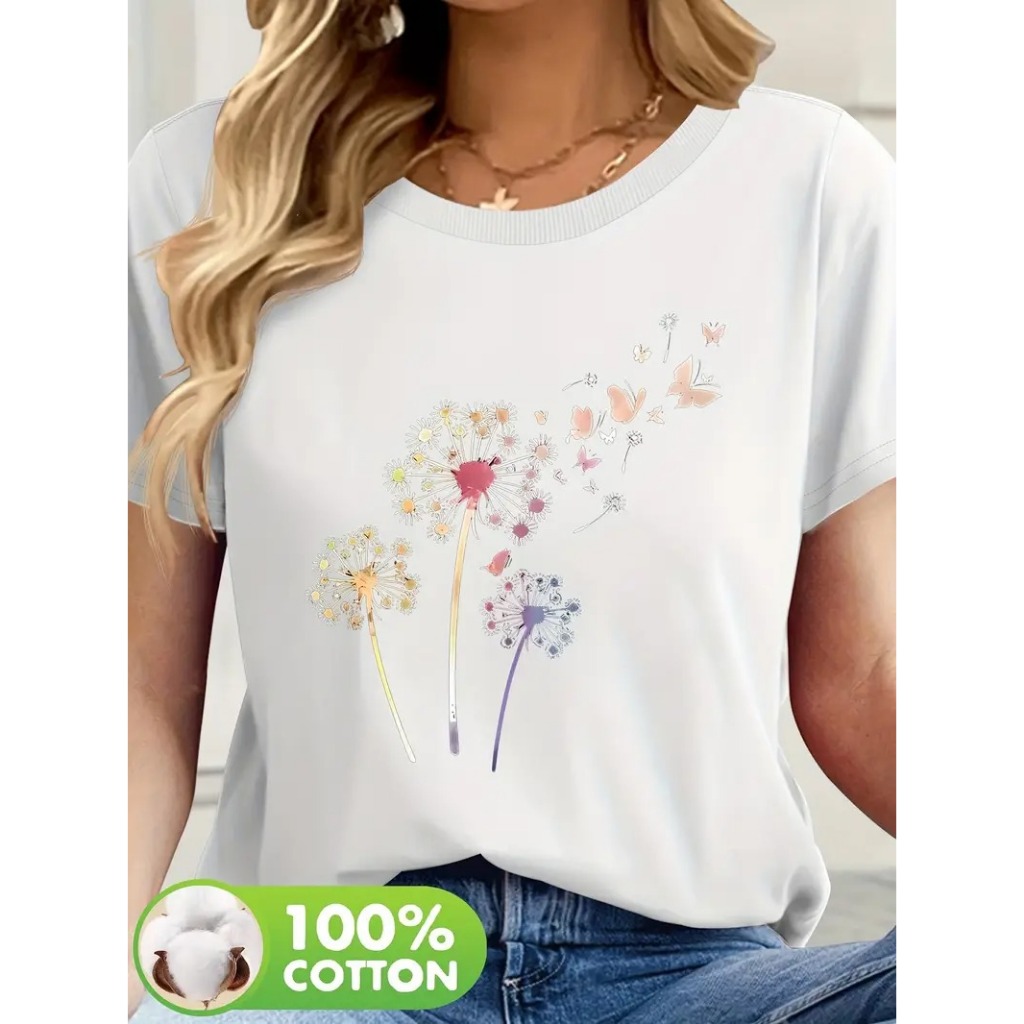 Camiseta Feminina em Algodão T-shirt Floral Coração em Oferta na Shopee