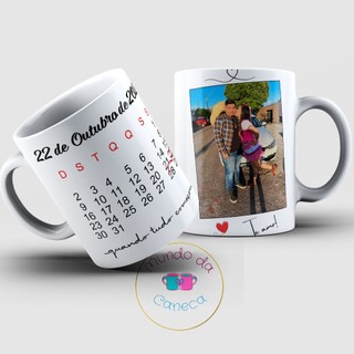 Caneca Namorados Casados Calendário Data Especial Personalizada com Foto e Data