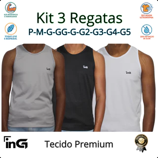 Kit com 3 Peças! P ao G5 Regata Masculina Dry Fit inG | Super Leve, Seca Rápido e Valoriza o Shape