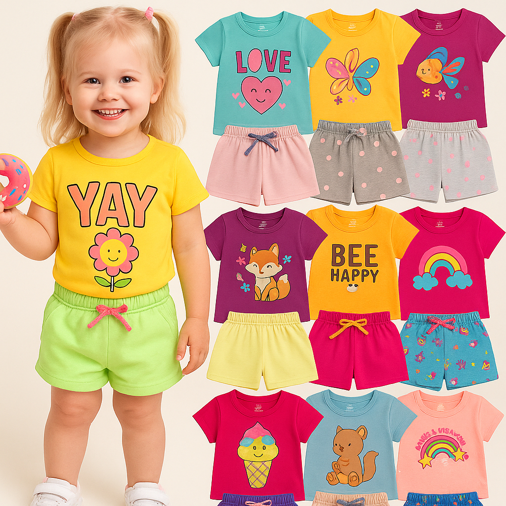 Kit 4 peças Roupa Infantil Menina -Conjunto Infantil Menina Kit com 2 Conjuntos - Roupa Feminina Verão
