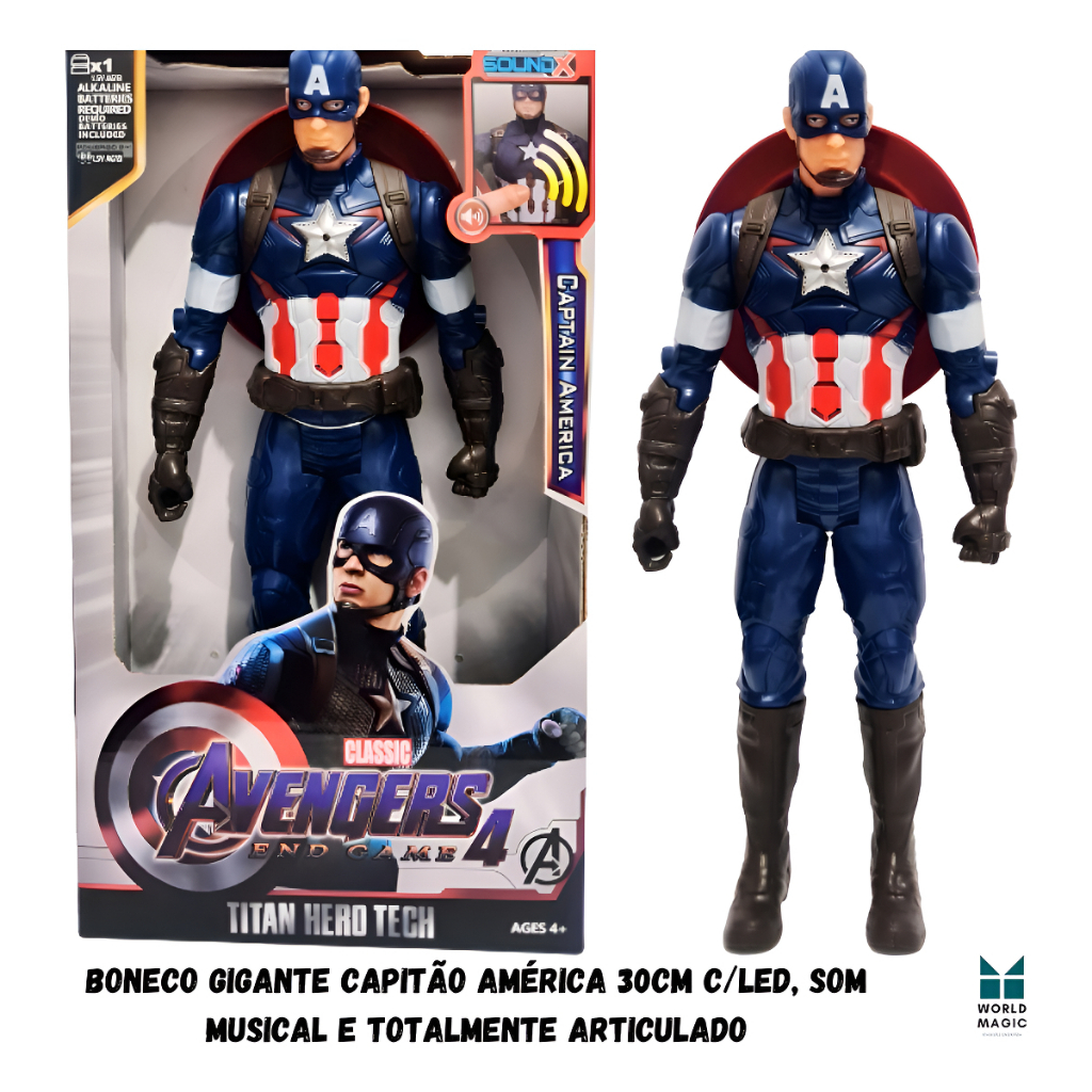 Boneco Vingador Avengers Capitão América 30 Cm C/ Som E Luz