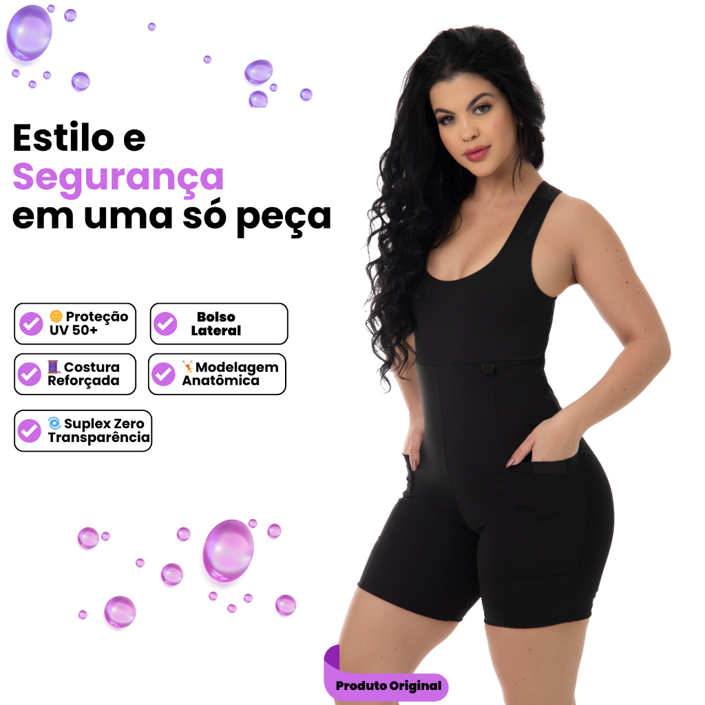 Macaquinho Para Academia Fitness Feminino com Bolso Lateral Zero Transparência Macacão Curto para Malhar