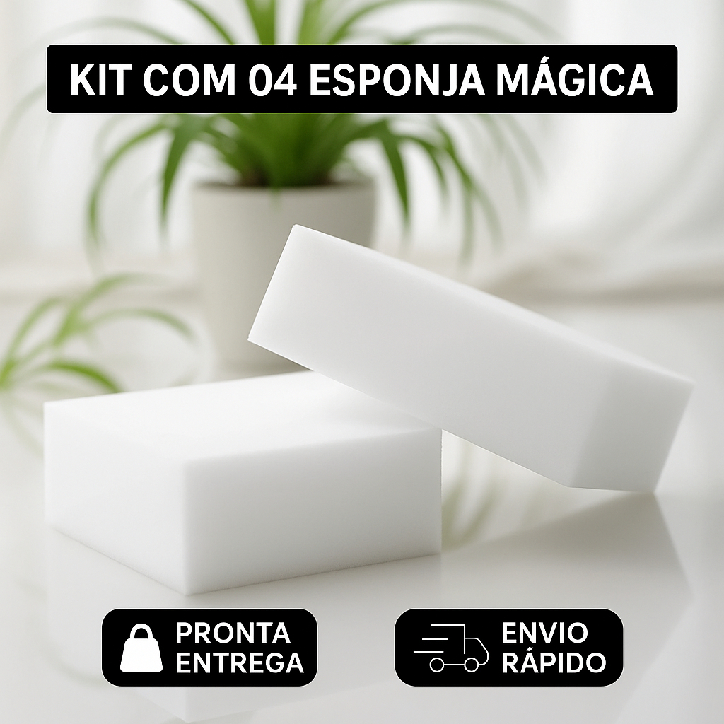 Kit 4 Esponjas Mágicas de Limpeza -Triplo Poder - Eficiência - Riscos em Paredes - Manchas em Inox