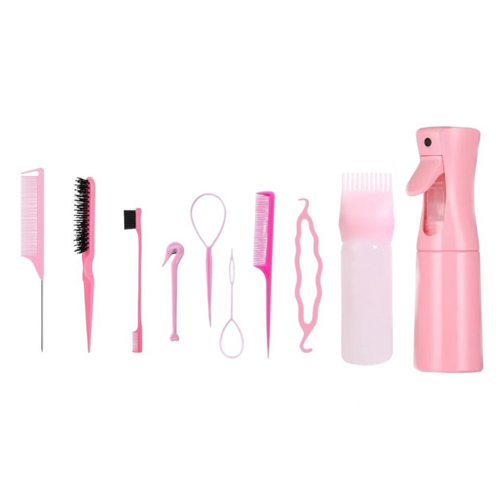 Kit 10/8/7/5 peças de ferramentas para modelagem de cabelo com borrifador e ferramentas para tranças com Cortador