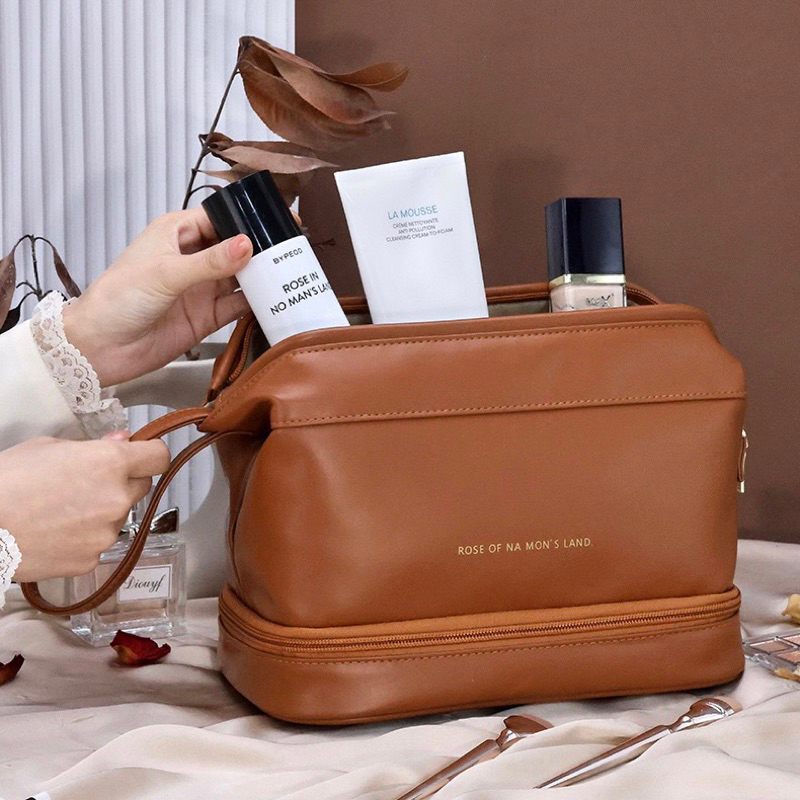 Nécessaire de Cosméticos de Grande Capacidade Com Duas Camadas e Alça em Oferta na Shopee