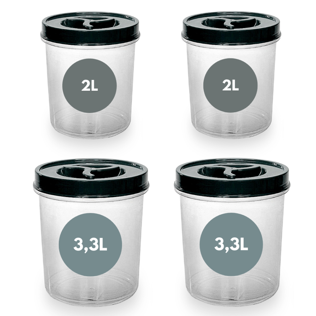 Kit 4 Potes Redondo 2 de 2L + 2 de 3,3L Transparente Tampa Rosca Pote Mantimento Açúcar Farinha