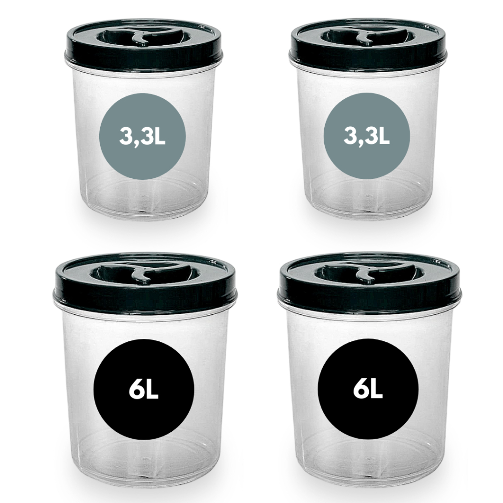 Kit 4 Potes Redondo 2 de 6L + 2 de 3,3L Transparente Tampa Rosca Pote Mantimento Açúcar Farinha