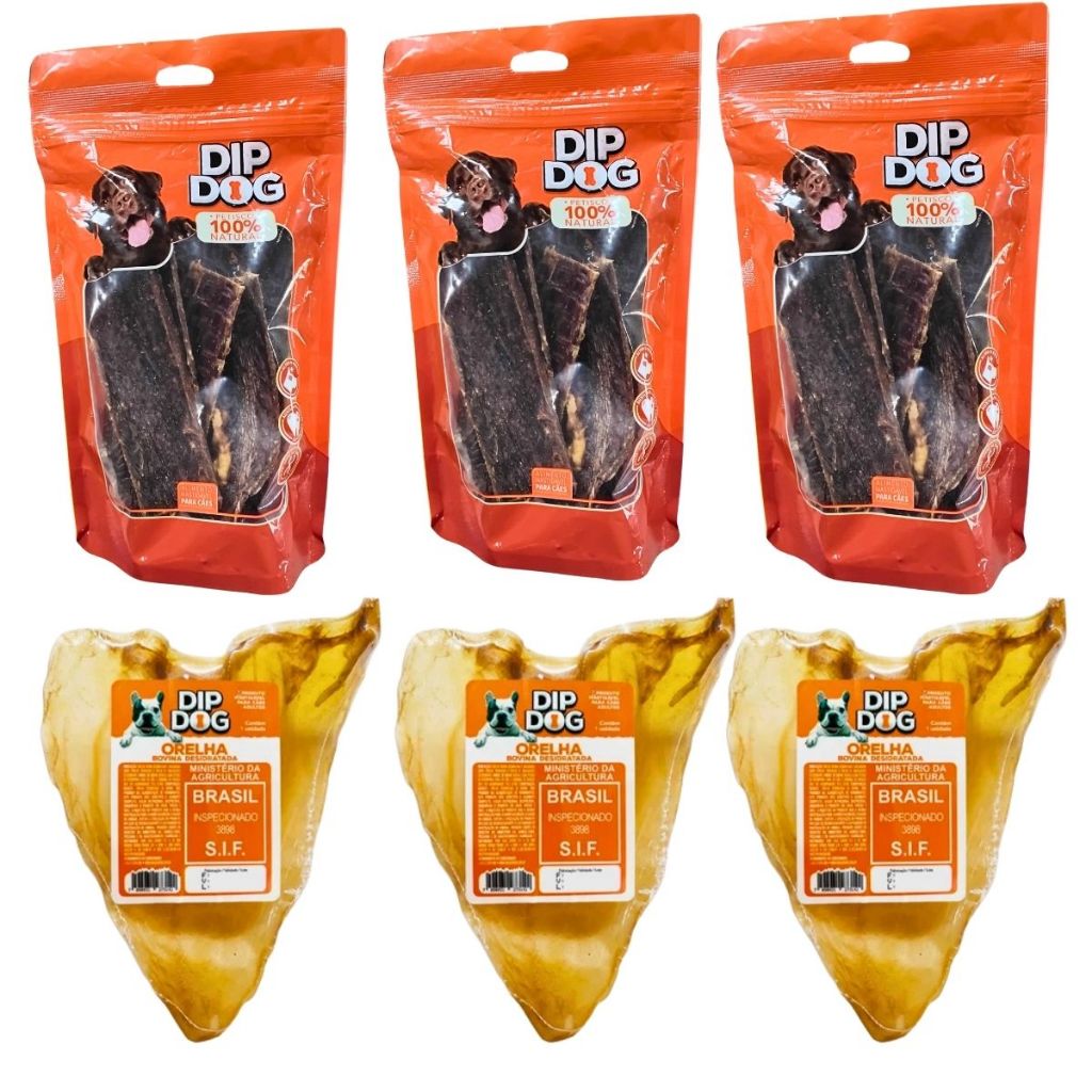Kit 3 Orelha Bovina Desidratada 3 Pacote  Petisco Esofago Dip Dog mordedor pet cães em Oferta na Shopee
