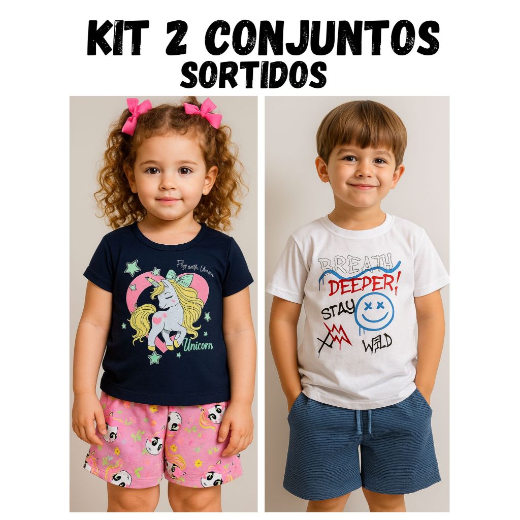 2 Conjuntos Infantil Verão 4 Peças Conjunto Criança Sortidos Conjunto menina conjunto menino