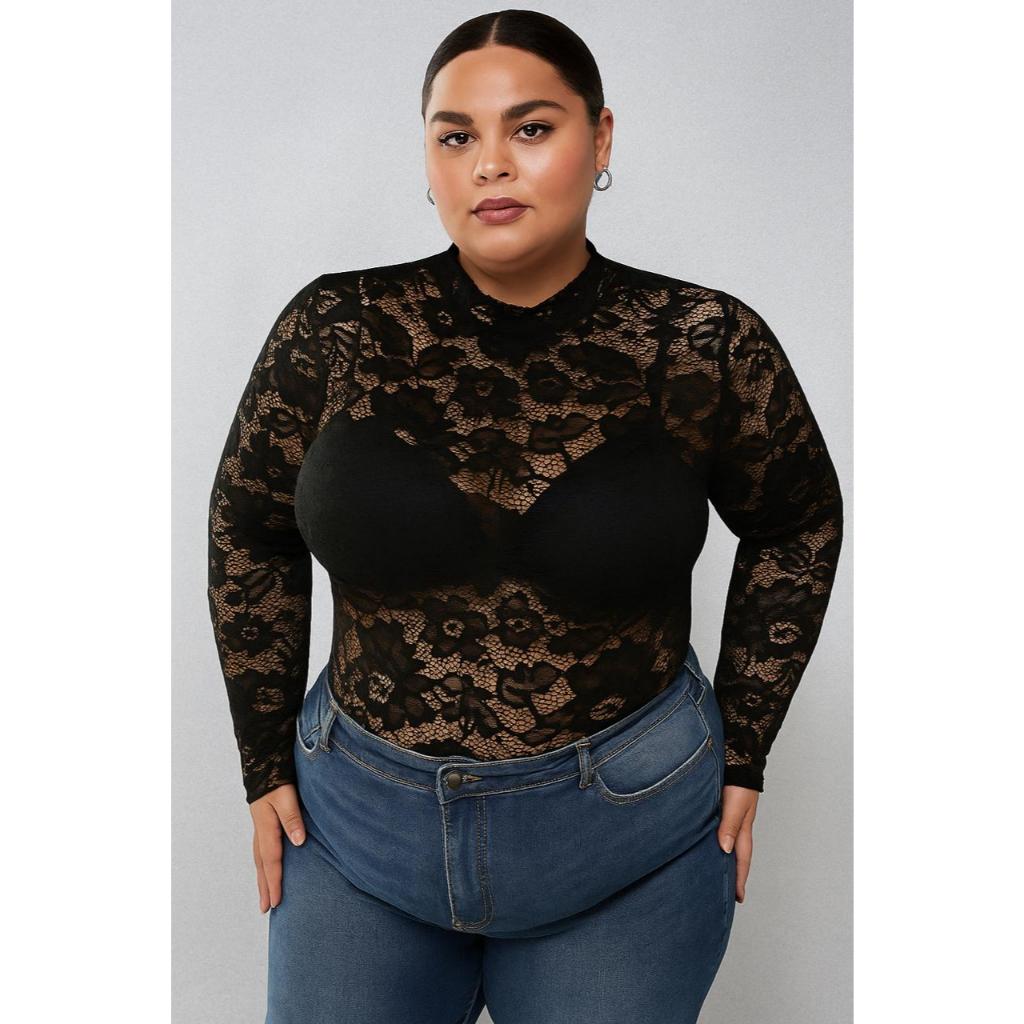 Body Manga Longa  gola alta Body Feminino Plus Size Liquidação2026** em Oferta na Shopee