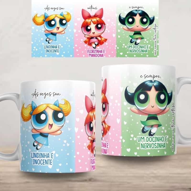 Caneca Personalizada Meninas Super Poderosas Xícara 325ml Branca Cerâmica Porcelana Presente Lembrança