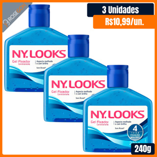 Kit Gel Fixador Ny Looks Fixação Mega Forte Azul 4 Sem Álcool 3 x 240g em Oferta na Shopee