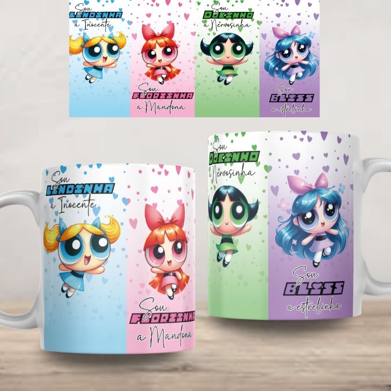 Caneca Personalizada Meninas Super Poderosas Xícara 325ml Branca Cerâmica Porcelana Presente Lembrança