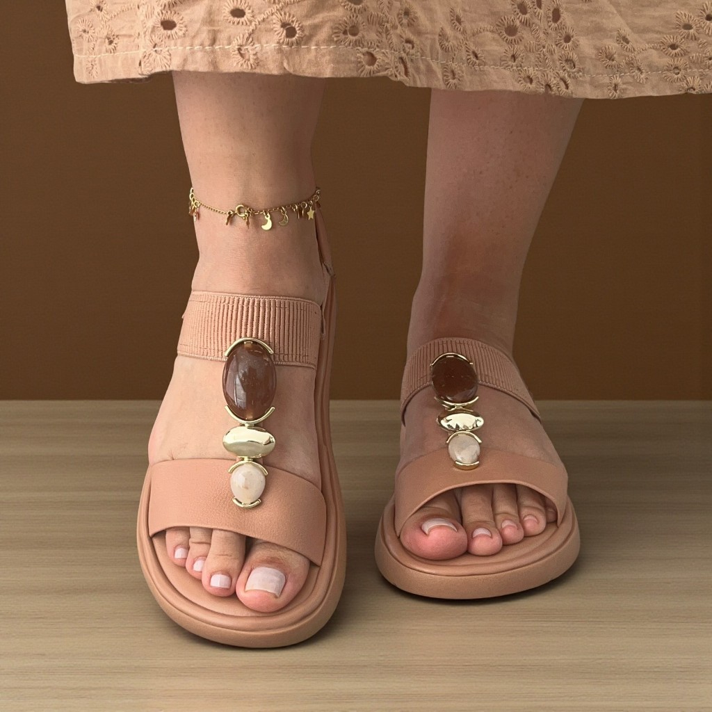 Sandália Modare Flat Ultraconforto Pedraria Ortopédica Elástico