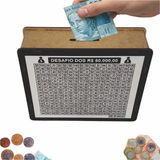 Cofre Cofrinho Desafio 50 mil Caixa de Dinheiro MDF / Método Japonês / Poupança / Depósitos Contador em Oferta na Shopee