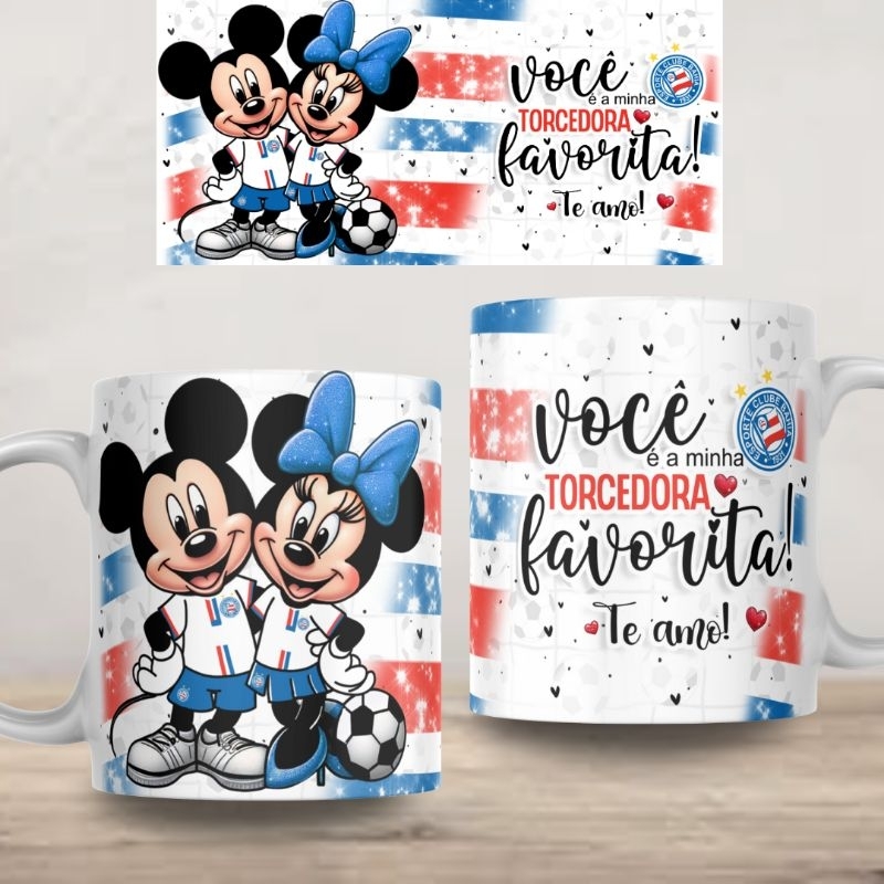 Caneca Personalizada  Bahia Mickey e Minnie Dia dos Namorados Xícara 325ml Branca Cerâmica Porcelana Presente Lembrança