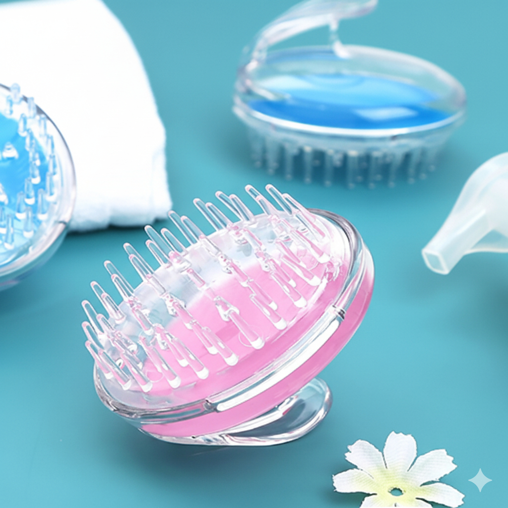 Escova Massageadora de Couro Cabeludo Pente Silicone Banho Shampoo Esfolia Anti Caspa Limpa Esfolia
