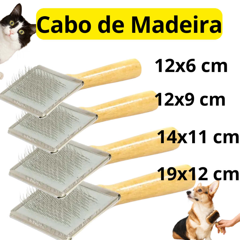 Rasqueadeira com cabo de madeira Escova para Cachorro Gato Pet  o Cerdas Grandes Desembaraçador Massageador