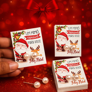 50 Pares de Brinco de Perola + tag Mimo para cliente Natal - Agradecimento/ lembrancinha Feliz natal