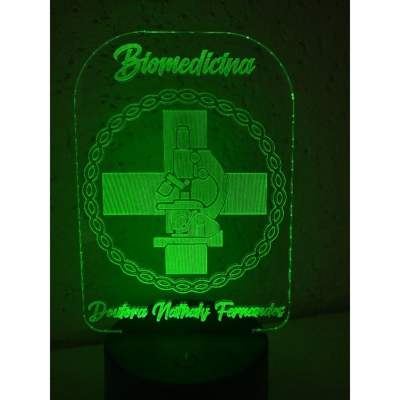 Luminária led RGB Biomedicina com seu nome e controle remoto RGB 16 cores