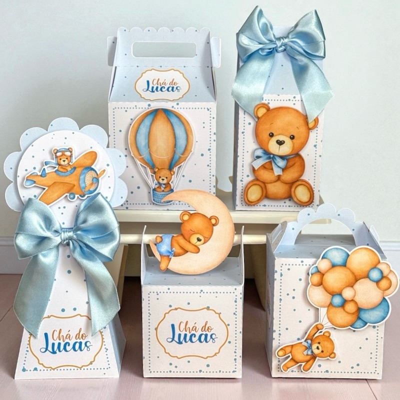 Kit Festa Chá Revelação Azul-Ursinho Azul- Chá de bebê-Personalizado | Lembrancinhas |Caixinha