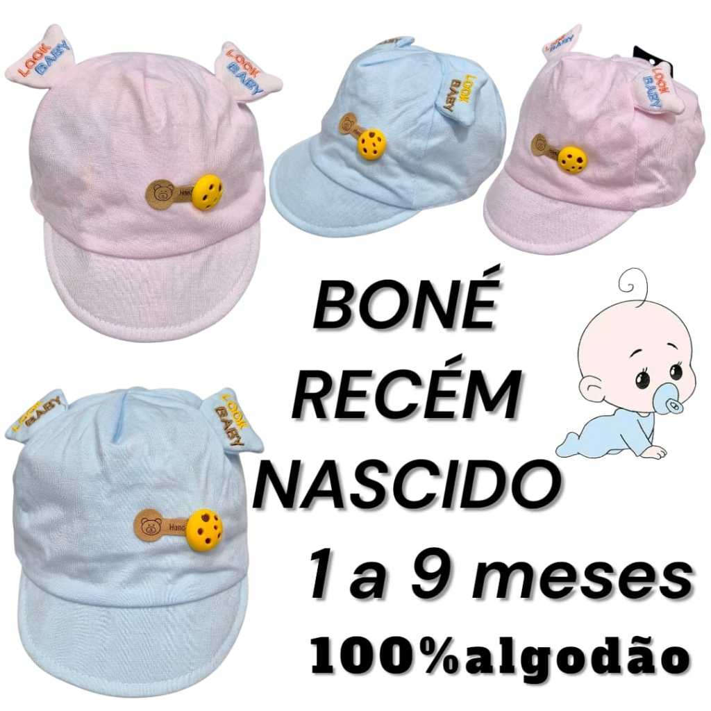 Boné de Bebê 100% Algodão Antialérgico com Elástico Atrás – Boné Infantil Leve e Fresco para Verão