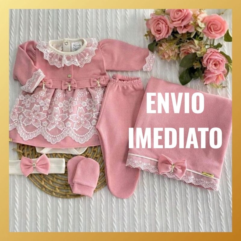 kit Saída de Maternidade bebê menina Tricot completo vestido conjunto princesa RN vermelho rosa azul amarelo branca em Oferta na Shopee