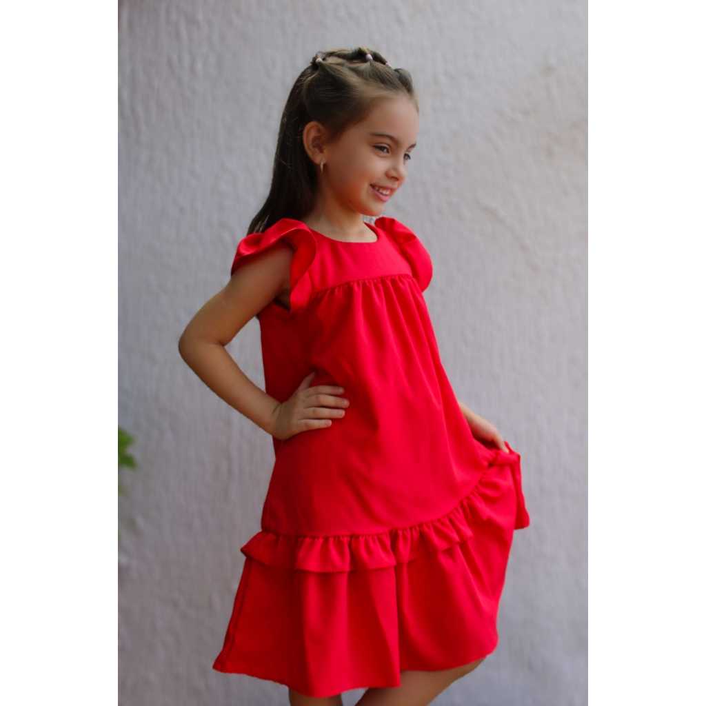 Vestido Lara Infantil e Juvenil Vermelho Liso Natal 01 ao 14 anos Modinha Menina Blogueira