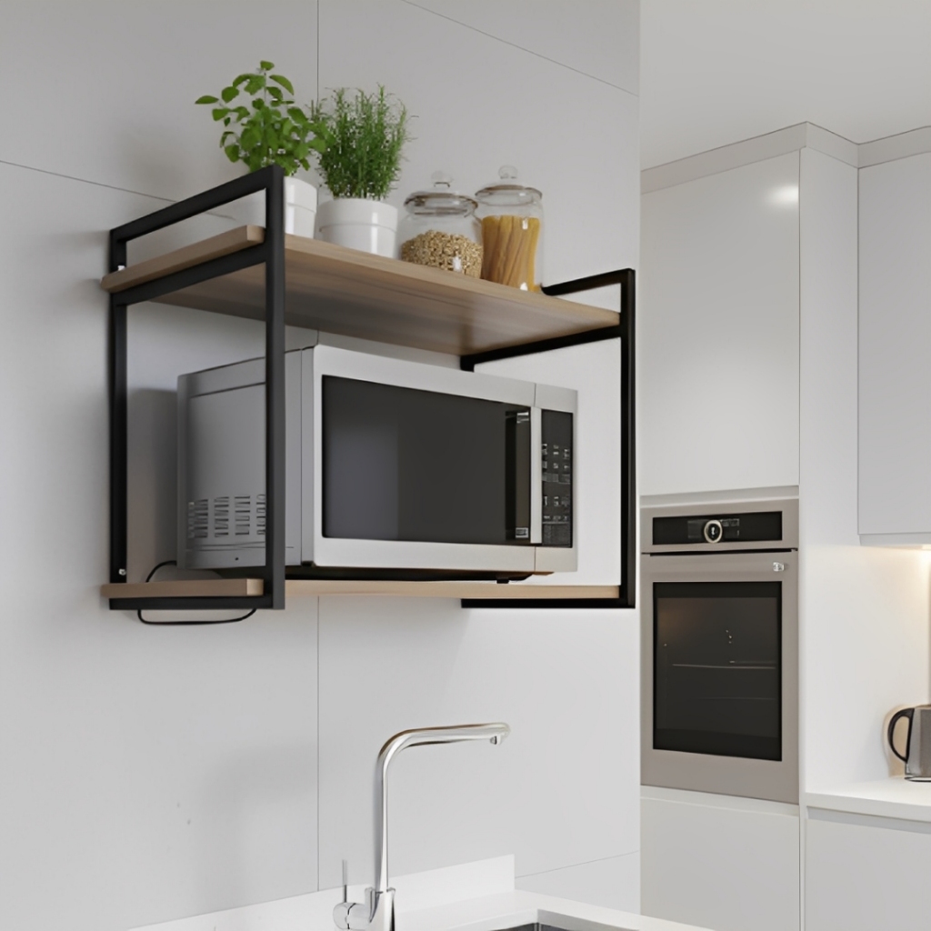 Prateleira Industrial de Parede 70x40 cm Bimove – Suporte para Micro-ondas e Forno, Estilo Amêndoa/Preto em Oferta na Shopee
