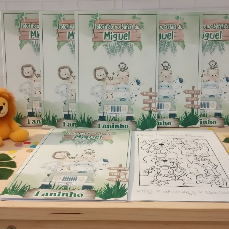 Lembrancinha Personalizada Safari 10 Livrinhos para Colorir de Aniversário para Festa Livro Infantil