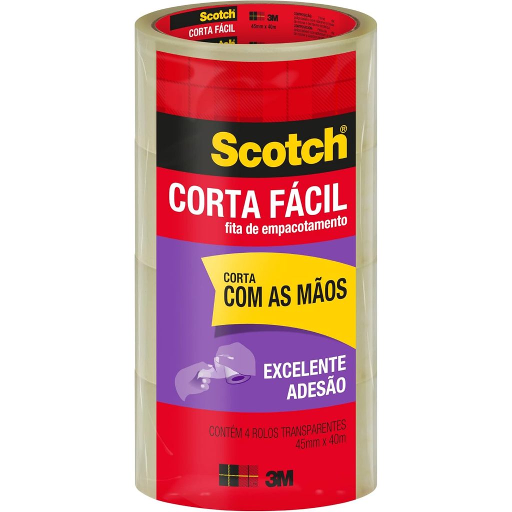 Fita de Empacotamento Scotch Corta Fácil – 45 mm x 40 m, 3M - PT 4 UN em Oferta na Shopee