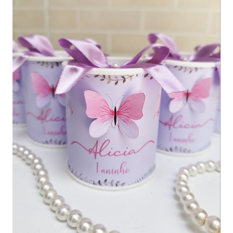 Tubolata 7x6 Jardim Borboletas Lembrancinha Latinha Personalizada Maternidade nascimento aniversario