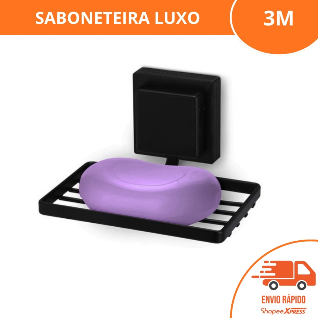 Saboneteira Porta Sabonete Com Fita 3m Preto Fosco Banheiro em Oferta na Shopee