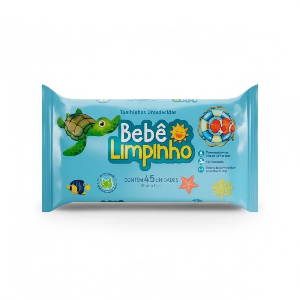 Toalha Umedecida Bebê Limpinho Lenço Umidecido Econômico 90UN Hipoalérgico Aloe Vera Sem Álcool