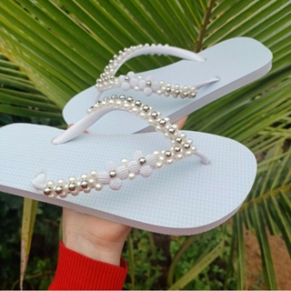 chinelos sandalias bordadas em pérolas abs em Oferta na Shopee