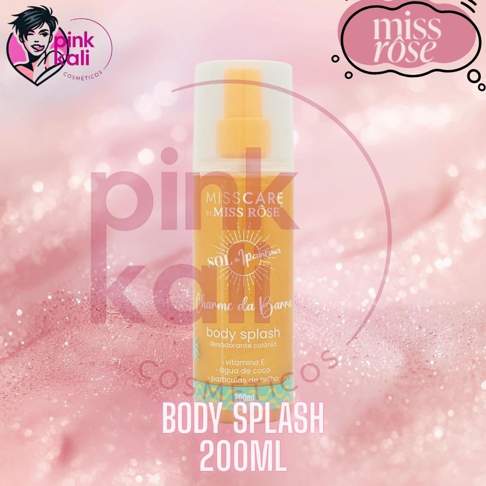 Body Splash Charme da Barra Miss Rôse 200ml BRILHO Floral Natural com Água de Coco e Brilho