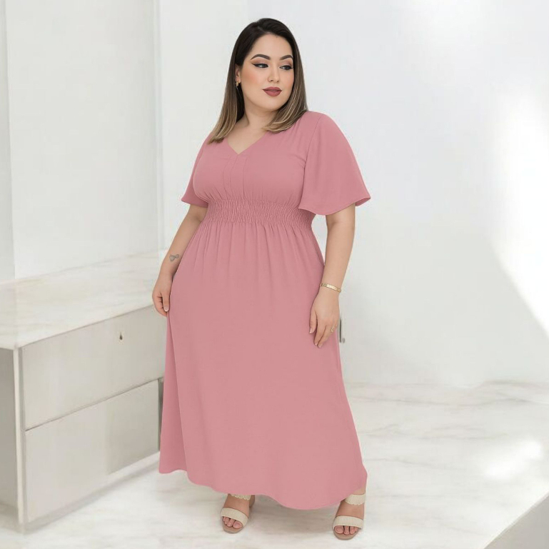 Vestido Plus Size Feminino Manga Morcego Solto Elegante Casual