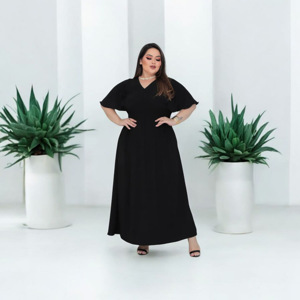 VESTIDO  EVANGELICO PLUS SIZE PREMIUM. MANGA MORCEGO.