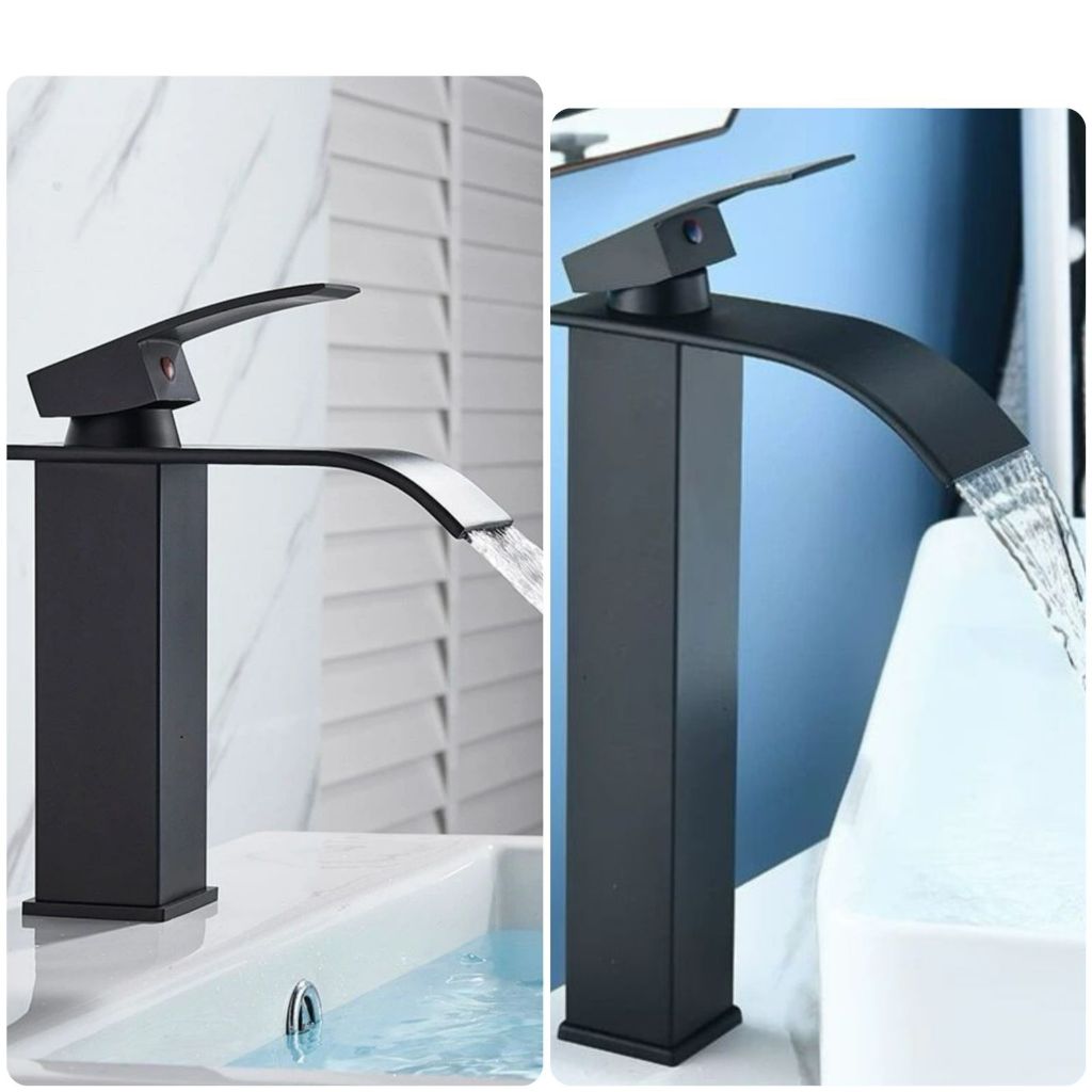 Torneira quadrada cascata quente e fria torneira de armário de banheiroPreto- Pequeno-18CM/Alta-30CM