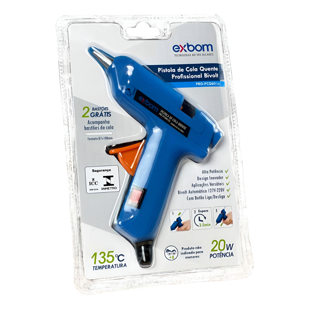Pistola Cola Quente 20W com Interruptor e Bastão 7mm Ideal para Artesanato e Reparos