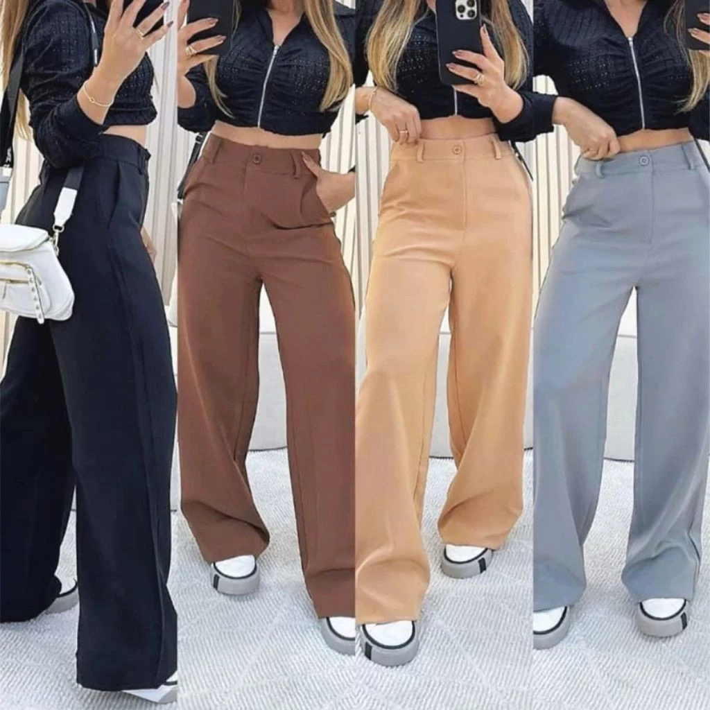 Calça Pantalona Alfaiataria Premium Wide Leg Social em Oferta na Shopee