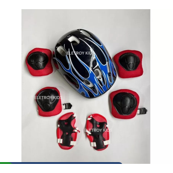 Kit Proteção Luvas Joelheira Capacete Cotoveleira Infantil Esporte ao ar livre