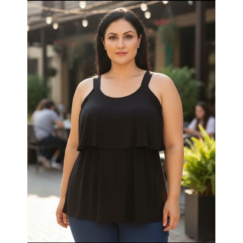 Blusa Bata Feminina Babado Frente E Costas C/ Alça Plus Size