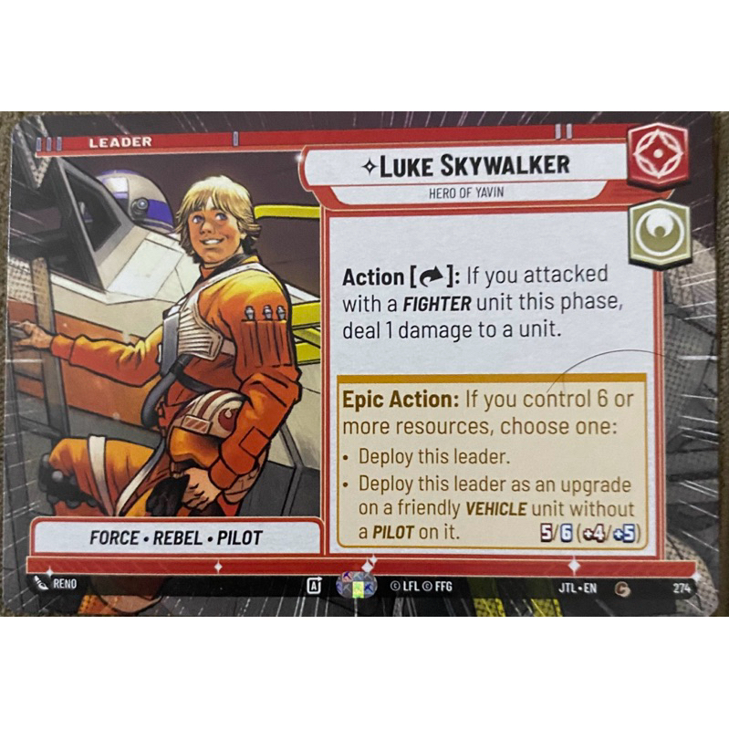 Deck Luke Skywalker, Hero of Yavin (JTL) - Hyperspace. Star Wars unlimited