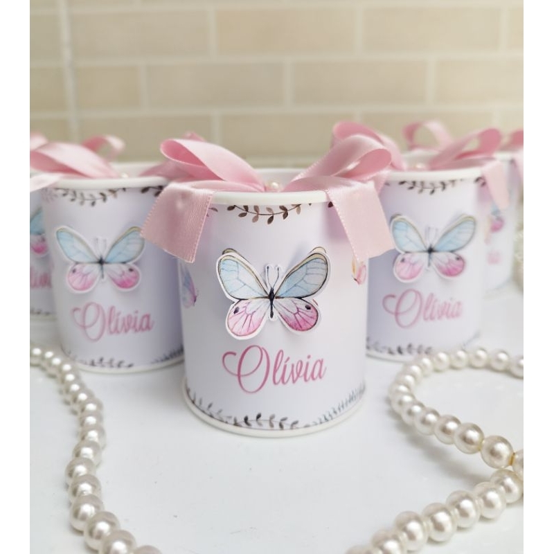 Tubolata Personalizada 7x6 Borboletas Jardim / Lembrancinha Maternidade Festa Infantil Rosa e Azul