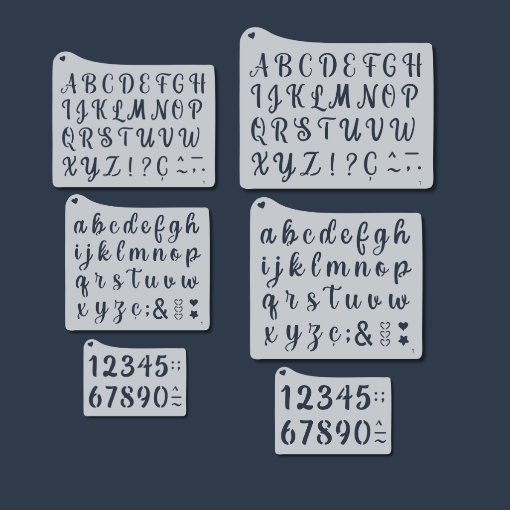 Kit 6 Stencil Moldes Mini Alfabeto + Alfabeto Números e Letras para Tecido Pano Pintura Artesanato