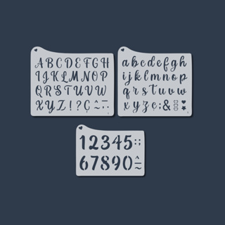 Kit 3 Stencil Moldes Mini Alfabeto + Números Abecedário Letras para Artesanato Tecido Pano Pintura em Oferta na Shopee