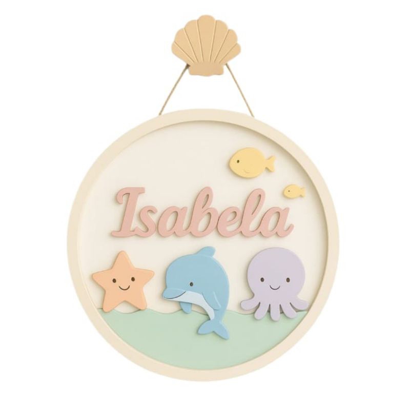 Enfeite porta maternidade fundo do mar em mdf pintado nome personalizado em Oferta na Shopee